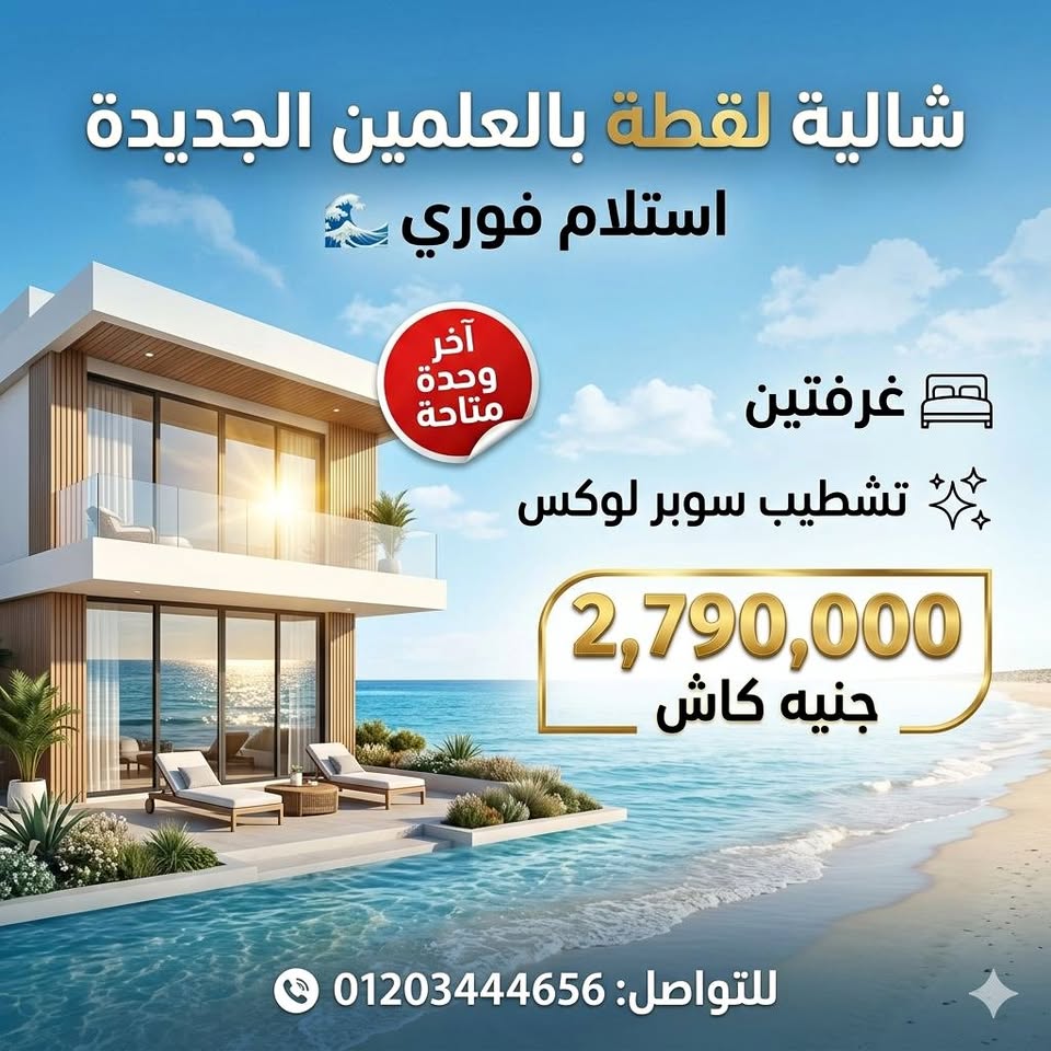 شالية لقطة بالعلمين الجديدة.. استلام فوري! 🌊​ كيلو 111 - فيستا مارينا 75م (غرفتين) - تشطيب